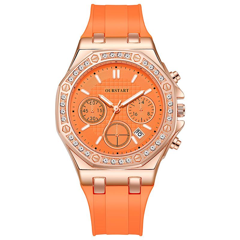 Product Introduction of New Light Luxury Temperament Watch Women's Young Fashion Diamond Calendar Quartz Silicone Watch 20
