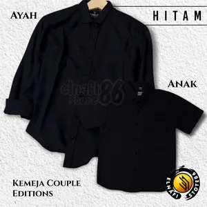 Kemeja Couple Ayah & Anak Warna Hitam Lengan Panjang - Lengan Pendek - Baju Katun Keluarga Kopel Dewasa Ayah & Anak Pasangan