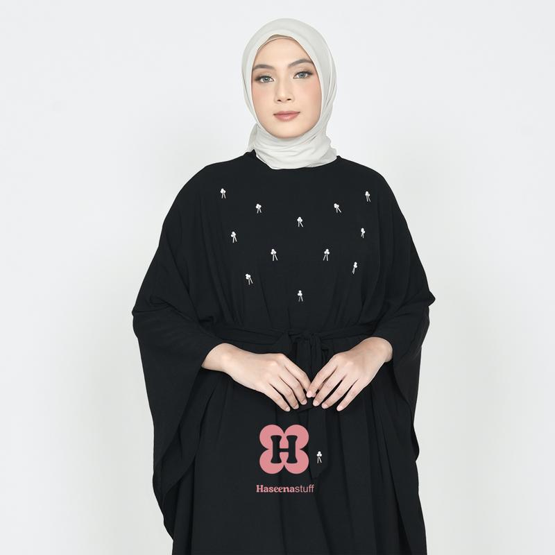 Haseena - Haifa Tunik Premium Aksen Payet // Baju Atasan Wanita Tunik Melayu Batwing Muslim Hitam 3