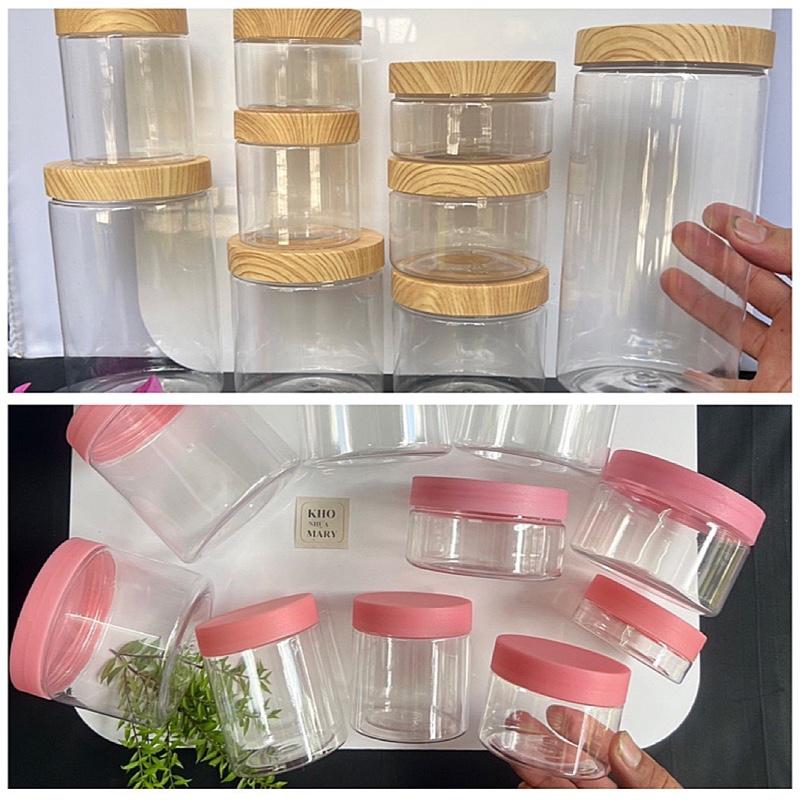 Hủ pet TRONG nắp nhựa xi Màu gỗ - HỦ NHỰA NẮP HỒNG NHÁM 100g 200g 500g 1kg 400g 300g 1000g nắp hủ màu gỗ