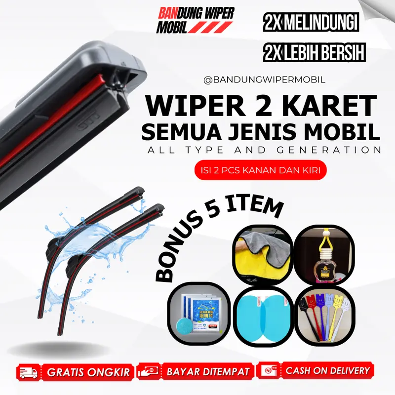 Wiper Mobil Dual Karet Universal 1 Set Kiri dan Kanan Pembersih Kaca Depan 5 BONUS Wiper Dual 0