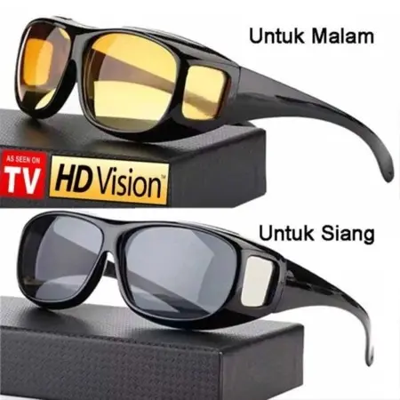beli 1 dapat 2Kacamata HD Vision Wrap Arounds Anti Silau dan Radiasi Isi 2Pcs Untuk Siang dan Malam