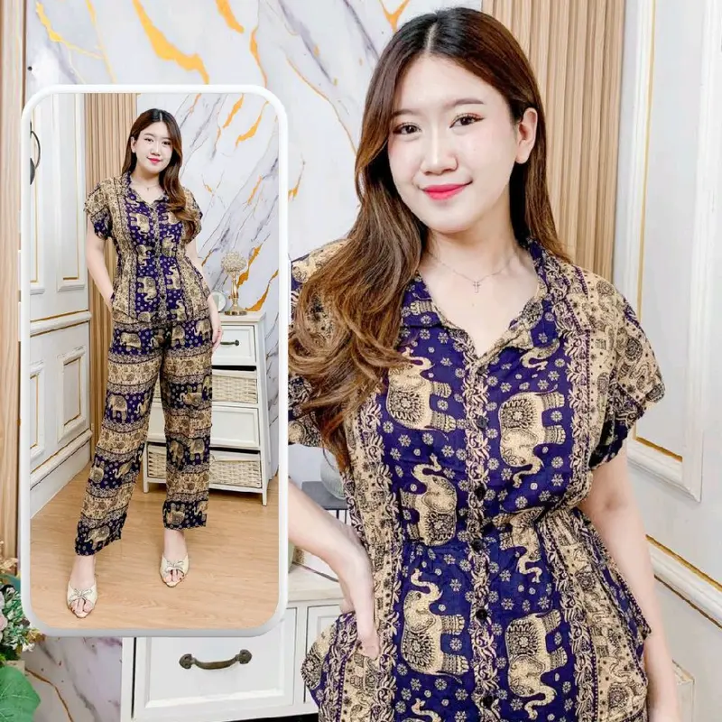 Set Celana Panjang Setcel Nara Rayon Viscose Motif Premium Bali Busui 1