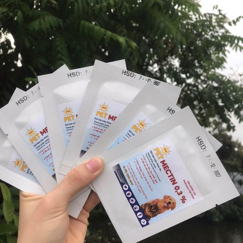 COMBO 5 GÓI Bột trộn thức ăn PETMECTIN trị ve rận,mạt, tẩy giun, ghẻ chó mèo