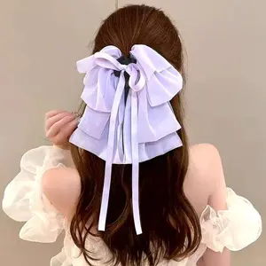 GBI Klip Pita Besar Pita Polos Gaya High-End Gaya Jepang dan Korea Klip Rambut Besar Pita Sifon Kain Jepit Rambut Sungai Versi Korea Clip