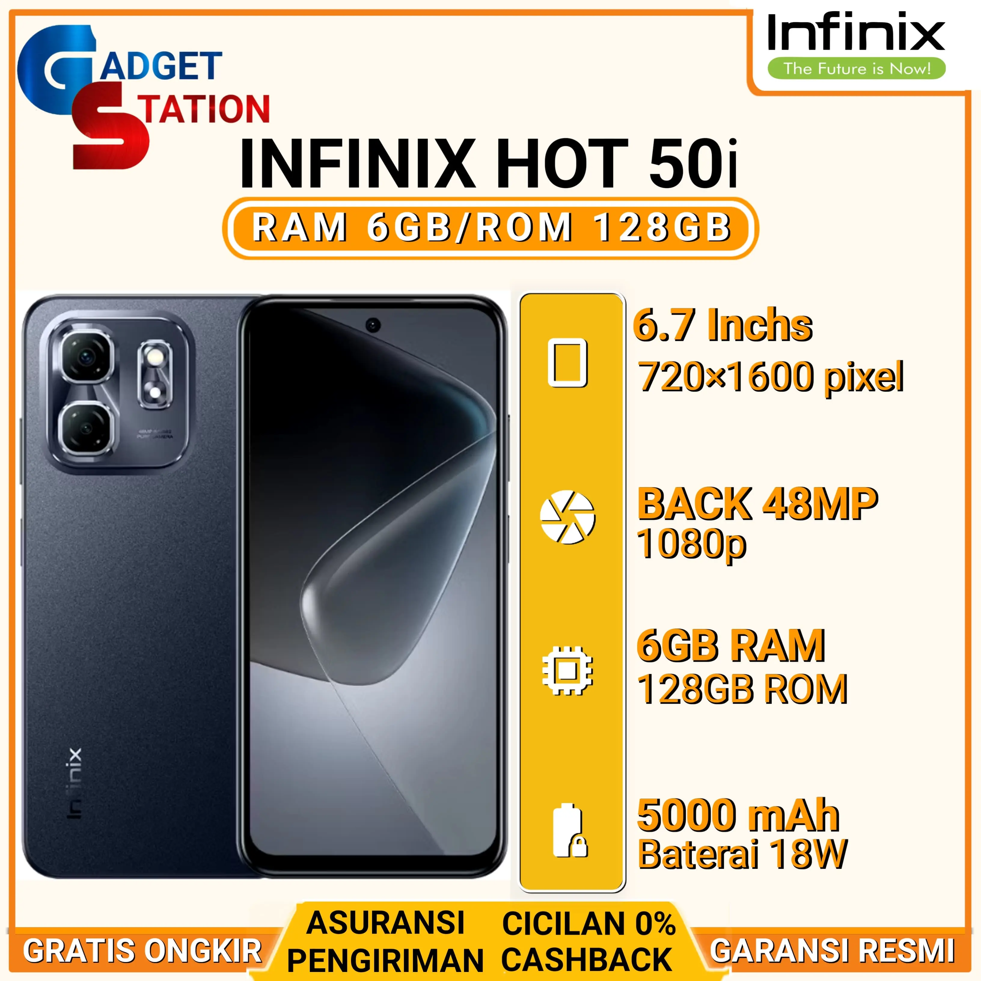 HP INFINIX HOT 50I NFC RAM [6/128GB] ORIGINAL GARANSI RESMI INDONESIA