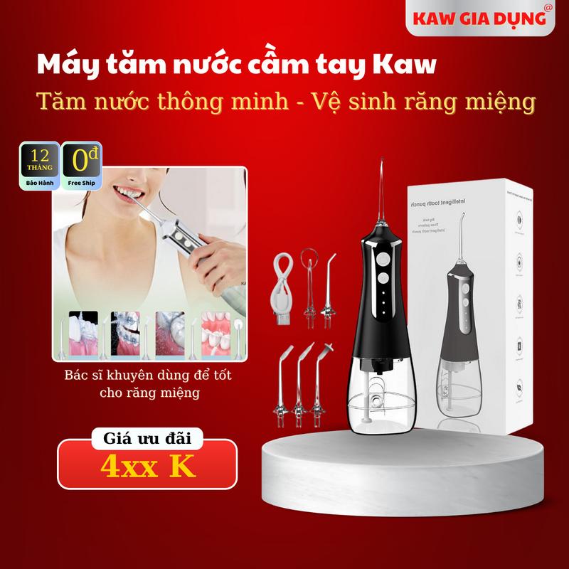 Máy tăm nước cầm tay Kaw 386F - 3 Chế Độ Phun Dung Tích 300ml Kèm 5 Đầu Vòi Phun - Bảo hành 12 tháng