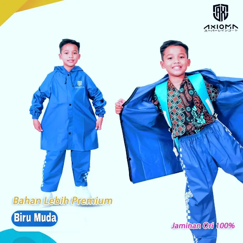 AXIOMA Jas Hujan ANAK Laki-Laki & Perempuan Hitam Bahan PVC Premium Super Tebal Elastis Anti Rembes Setelan Baju & Celana Size XS-XXL 5