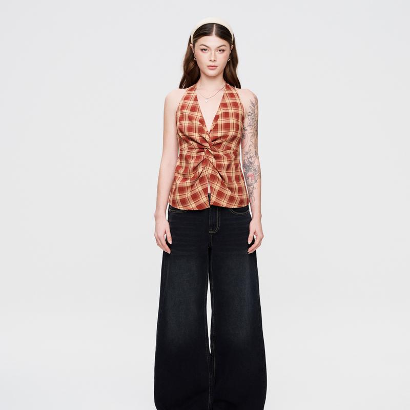 DOTTIE - Quần jeans ống rộng lưng thấp - Đen - Q0405