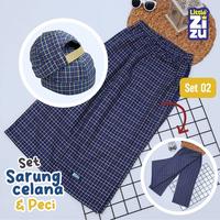 Gambar Set Sarung Celana & Peci Mikihat Anak Motif Kotak-Kotak by Little Zizu - Navy White, XL dari Little Zizu Kota Depok 4 Tokopedia