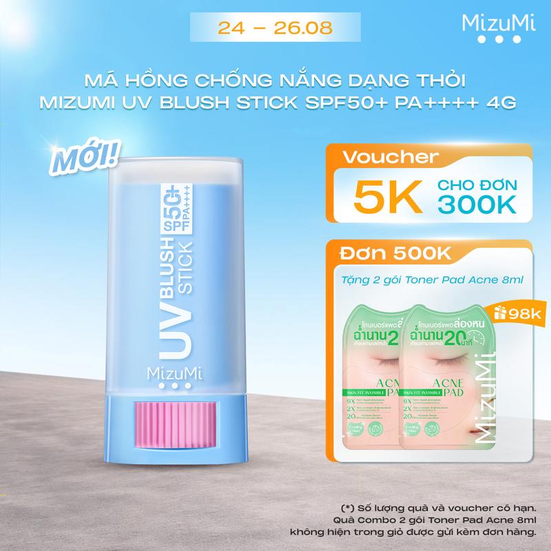 Má hồng chống nắng dạng thỏi MizuMi UV Blush Stick SPF50+ PA++++ 4g