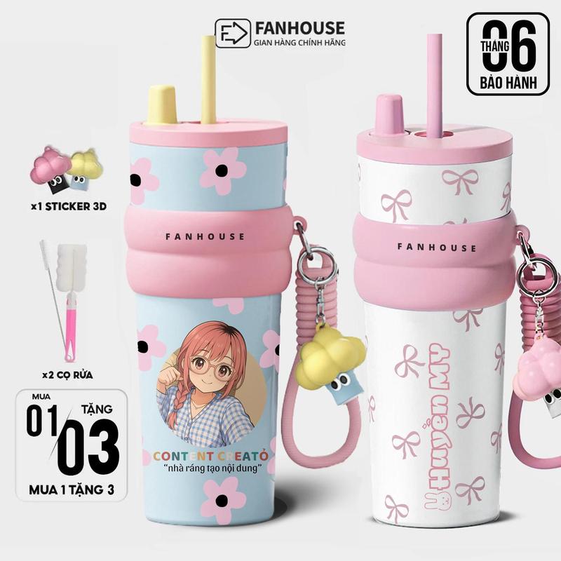 [QuyenLeoxFanHouse] Ly giữ nhiệt Candy dung tích 710ml chất liệu inox 316 ống hút linh động Fan House khắc tên theo yêu cầu