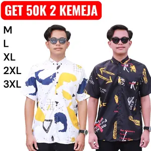 Promo kemeja motif pendek Dewasa 50rban 2 pcs ASSA GALERY kemeja motif printing premium || Kemeja Lengan pendek || Hem pria Atasan Putih Hitam