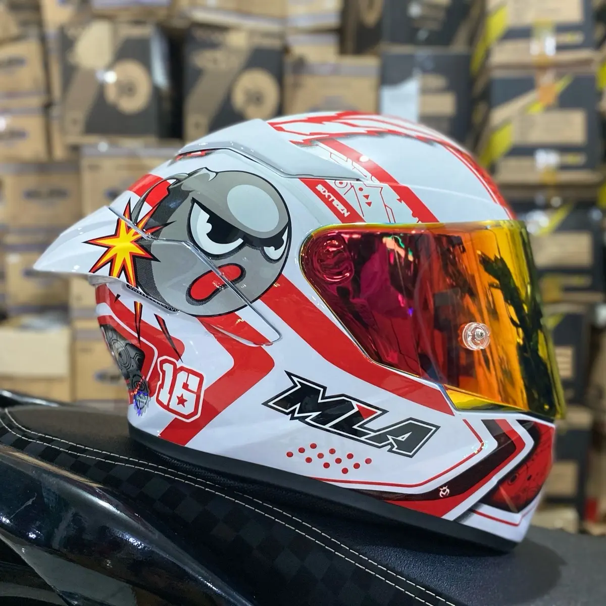 HELM FULL FACE MLA TTC MOTIF SUPERMARIO SNI HELM FULL FACE DEWASA KACA REDGOLD SILVER CLEAR HITAM BLUE PAKET GANTENG Motorcycle Visor