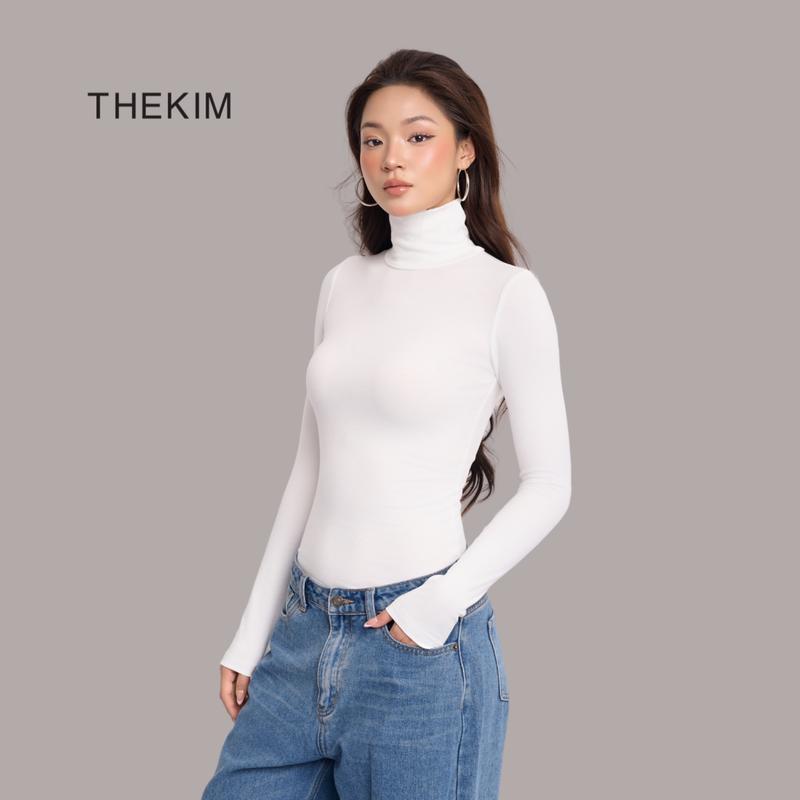 THEKIM Áo giữ nhiệt cổ lọ dài tay , chất thun tăm len cotton lót lông nhẹ , áo len tăm cổ cao giữ nhiệt tay dài ôm sát body AD132