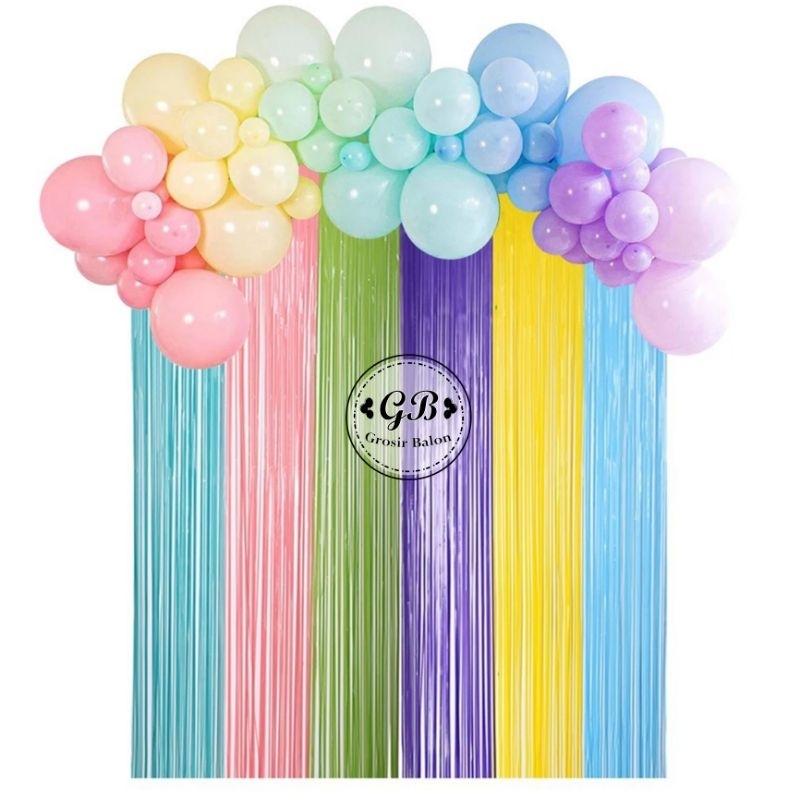 Tirai Rumbai Foil Pastel / Backdrop Foil Background Rainbow Pastel 0