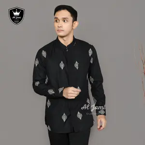 AL -JAMI ABBAS kemeja koko sultan premium full bordir batik mewah lengan panjang katun toyobo SEO muslim pria 2025 baju umroh dan haji burgundi putih hitam sage Mahogani