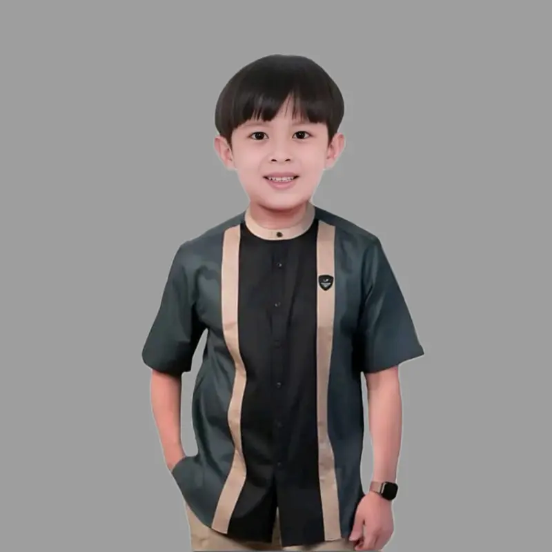 Baju Koko Anak Nuaimann Lengan Pendek 1-8 Tahun Kombinasi 3 Warna Bahan Full Katun Vito Signature Muslim Kurta Pria Casual Motif Lembut Nyaman Panjang Toyobo 5