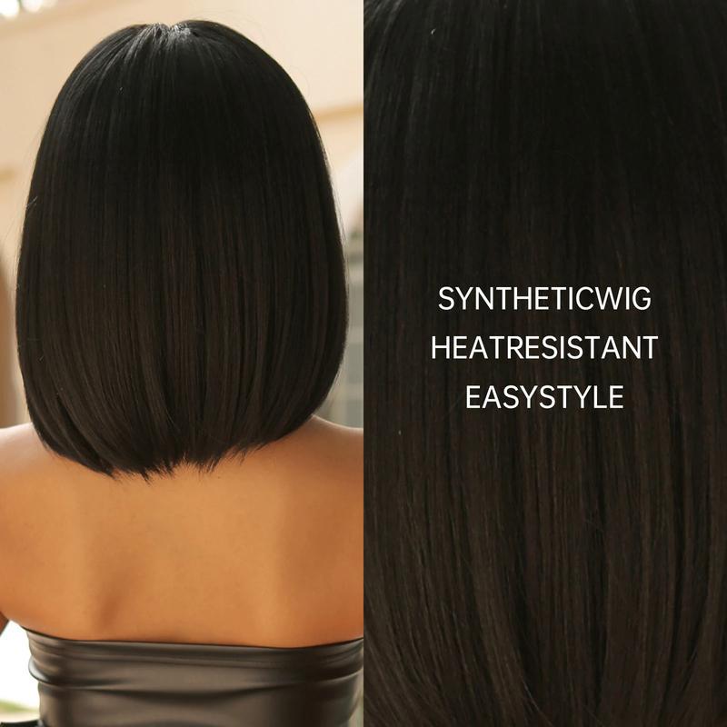 Product Introduction of Bob Short Straight Synthetic Wigs with Bangs Black Hair Wigs for Women Daily Cosplay Party Wigs Heat Resistant 17