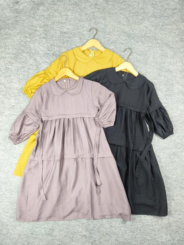 Gamis muslimah anak perempuan latifa Polos linen usia 3 - 12 tahun Gamis free kerudung anak 8