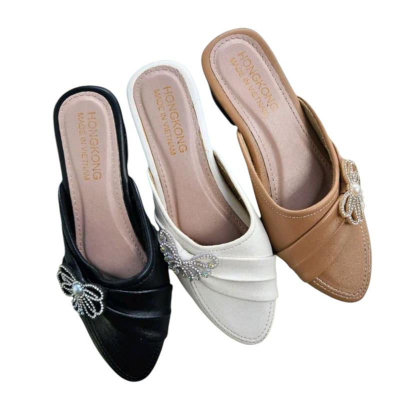 Giày dép nữ Sục 5 phân mũi nhọn nơ bướm đế chống trơn trượt Mỹ Lệ 779 - Women depnuhottrend 2023 xăng đan sandal thoitrang