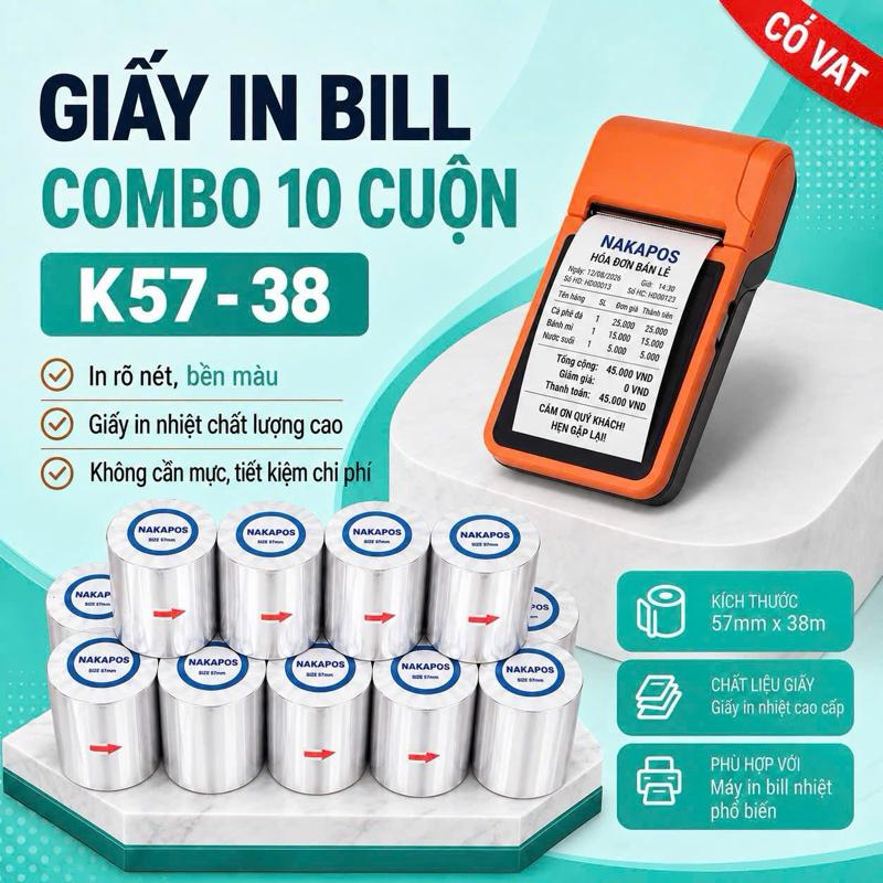 GIẤY IN BILL K57x38 K58*38 GIẤY IN NHIỆT K57 K58 GIẤY IN HÓA ĐƠN K58x38 GIẤY…