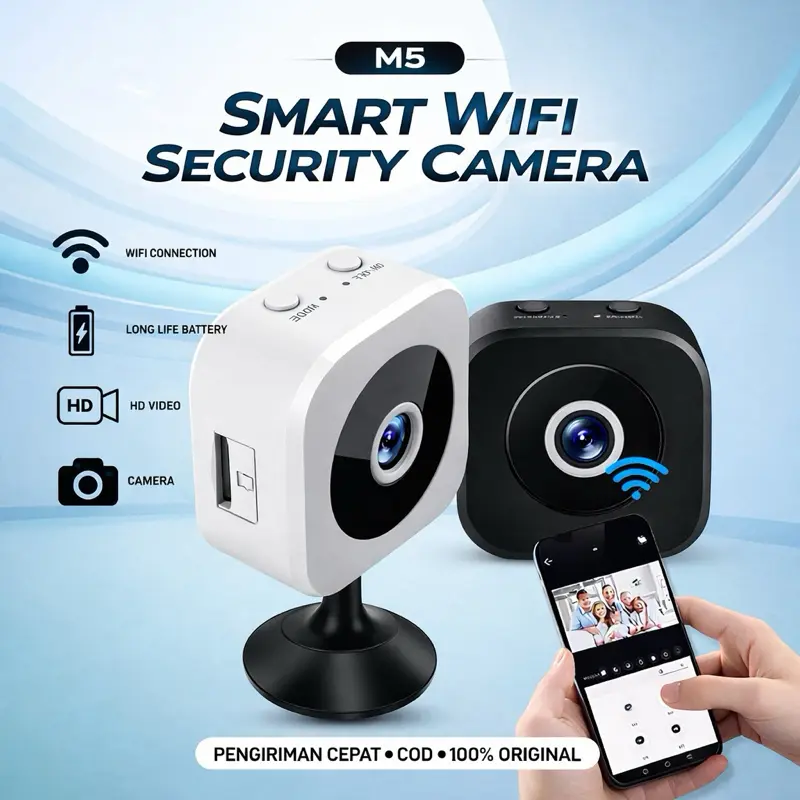 CCTV Mini M5 WiFi Camera HD Wireless dengan Magnetic Holder & Baterai