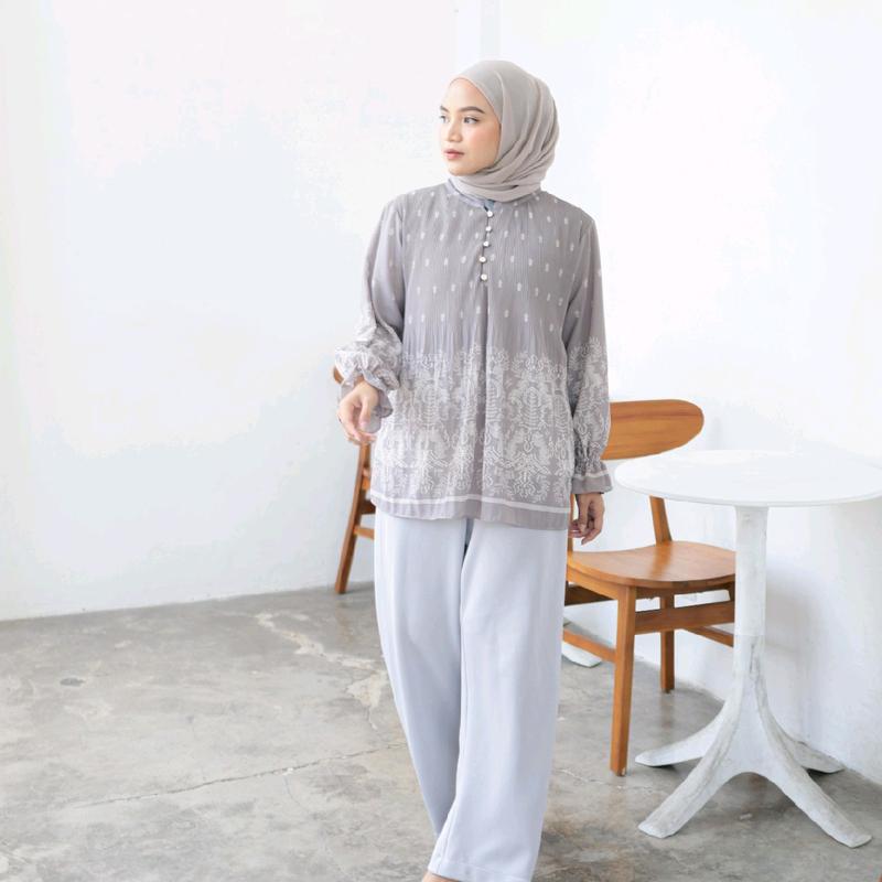 Meijiwang Top atasan Kemeja blouse wanita plisket motif ceruty korean style by meijiwang / Atasan Ceruty Motif Wanita Terbaru / Blouse Ceruty Plisket Panjang Dewasa etnik Busui 6