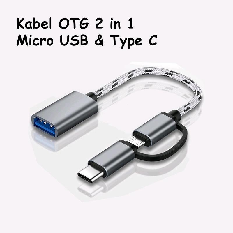 Kabel OTG 2 in 1 Type C / Micro OTG Multifungsi bahan besi high speed usb V8 Storage 1