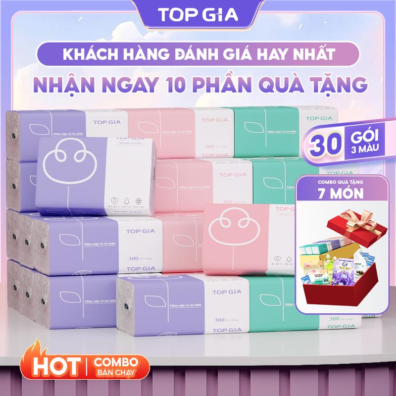 [GIẤY LỤA] Thùng 30 gói giấy 3 màu TOPGIA chính hãng - Khăn giấy tiện lợi 4 lớp mềm mịn - giấy rút cao cấp  Đạt Chuẩn Bộ Công Thương Top Gia HCM F0100