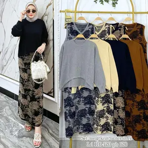 Set Long Knit Import Premium Outer Liner Wanita - Ld 110-120, Pb 130