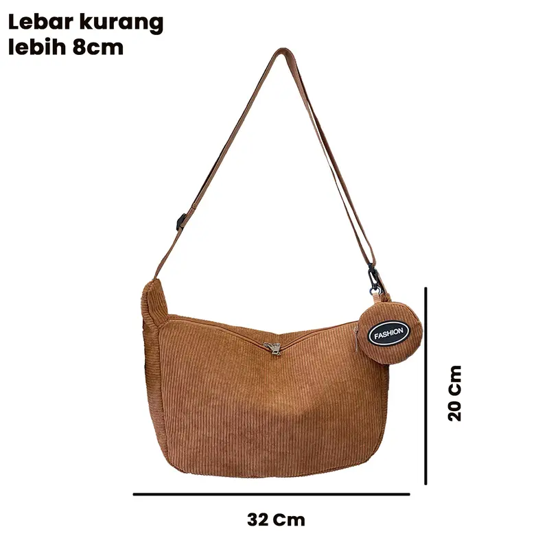 Tas Selempang Wanita Corduroy SlingBang Fashion Polos 2 in 1 Simple Multifungsi New Collection -LW-30 Pink 8