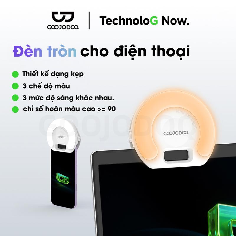 Đèn tròn cho điện thoại,Thiết kế dạng kẹp,3 chế độ màu ,3 mức độ chiếu sáng khác nhau,Chỉ số hoàn màu cao >=90