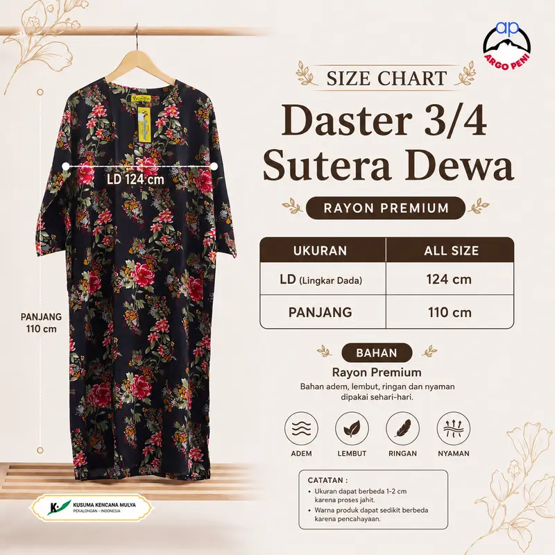 Midi Dress Rayon Premium Daster Sutra Dewa Busui Friendly Lengan 3/4 ...