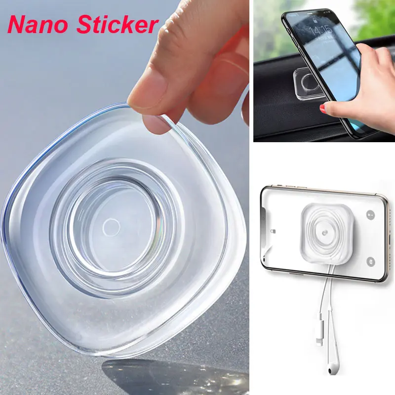 Car Phone Bracket Suction Cup Navigation Nano Sticker Reusable Velcro Nano Rubber Pad Double-Sided Tape Cable Winder Wall Sticker Gel Paste Home Phone Bracket