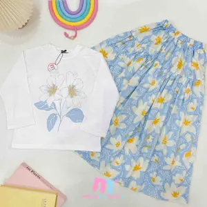 ANINDITA FLOWER BLUE SETELAN ROK RAYON KAOS ANAK PEREMPUAN FLOWER