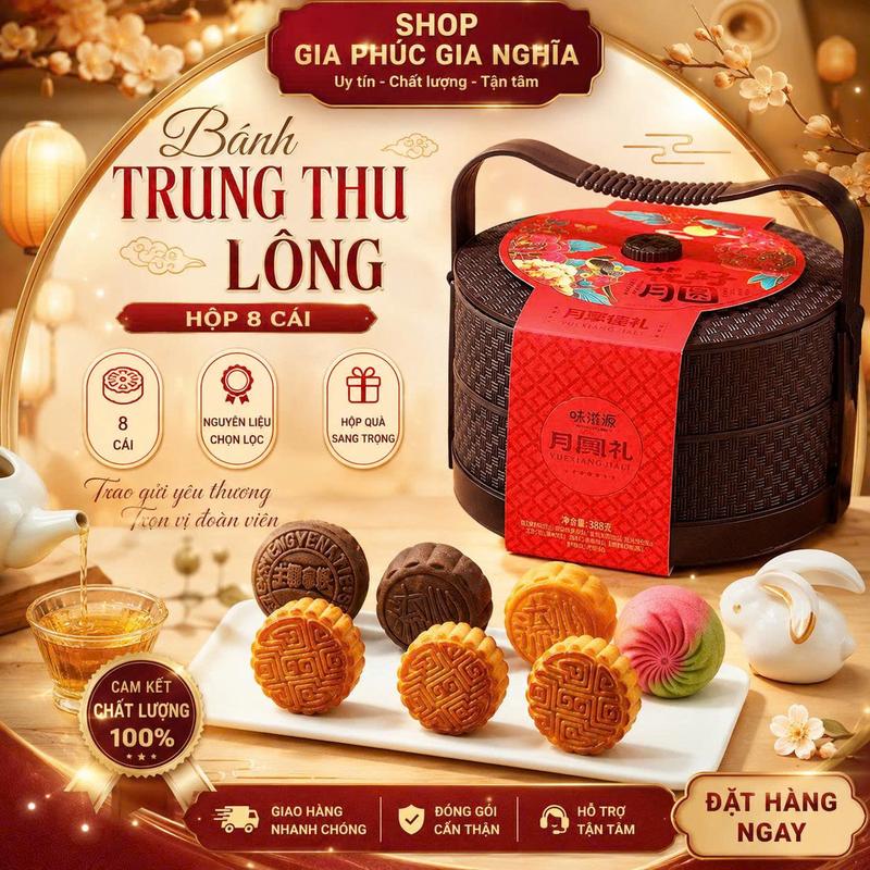 Hộp Bánh Trung Thu Cặp Lồng Xách 8 Cái 8 Vị  Hiêu Ngon Giá Tốt