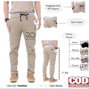 Super Promo 100Ribu 4 Pcs - Celana Panjang Chinos Hitam Nyaman Twill Katun Casual Kerja Distro Cowok Pria Kain Karet Dewasa Coklat Slimfit Keren Santai  Pendek Melar Abu