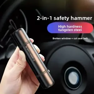 New 2-in-1 Car Safety Hammer Window Glass Breaker Seat Belt Cutter High Hardness Tungsten Steel Emergency Rescue Tool with Base - Black B