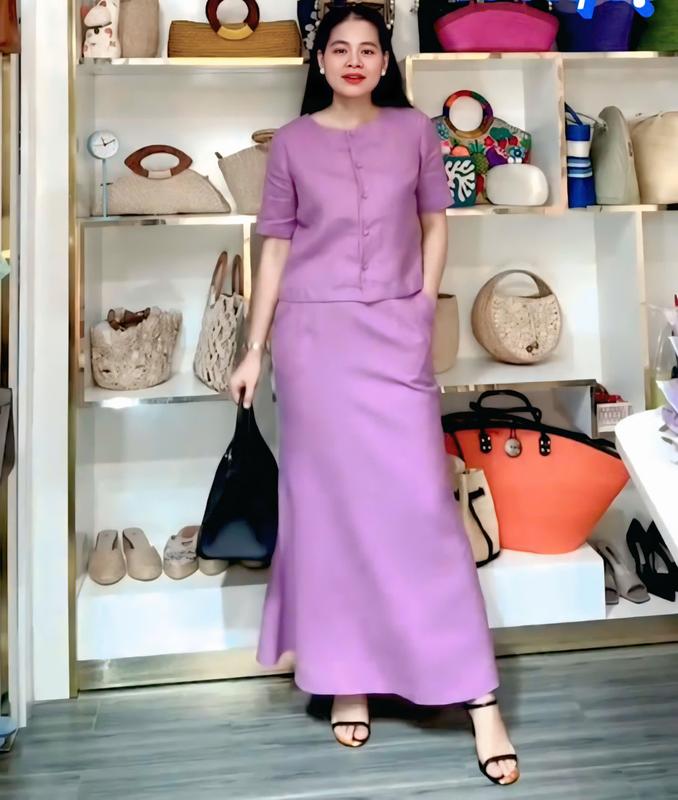 Set Váy Nữ Trung Niên, Chất Đũi, Thoáng Mát, Không Nhăn, Bộ Mùa Hè 2025, Top Women, set đồ đẹp Mã MT91