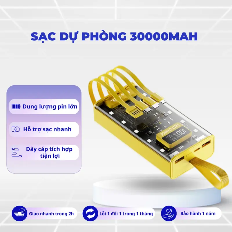 Sạc dự phòng 30000mah pin dung lượng lớn đi kèm dây sạc nhanh 20w cho nhiều điện thoại - NT745 0