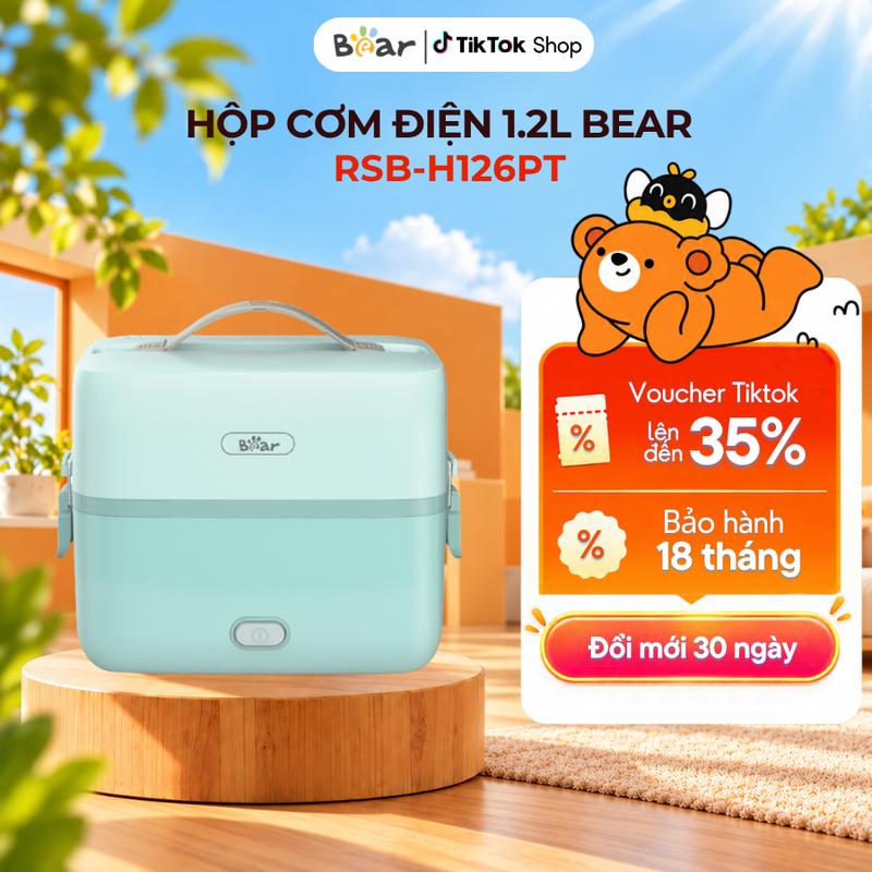 Hộp Cơm Văn Phòng Bear RSB-H126PT (DFH-B12E1), Màu Xanh Mint, Dung Tích 1.2L, 2 Khay Inox304, Hâm Nóng Nhanh Chóng, Bảo Hành 18 Tháng
