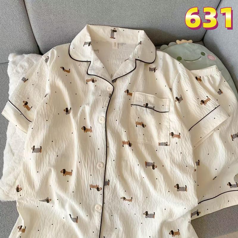 Đồ ngủ nữ mềm mại Thoải má pijama Bộ đồ ngủ ngắn tay hoạ tiết dễ thương đồ mặc nhà pyjama 631