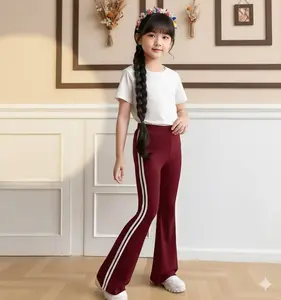 Celana Legging Cutbray Highwaist Anak Perempuan 8-12 th Bahan SCUBA Melar Elastis List Putih Fashion