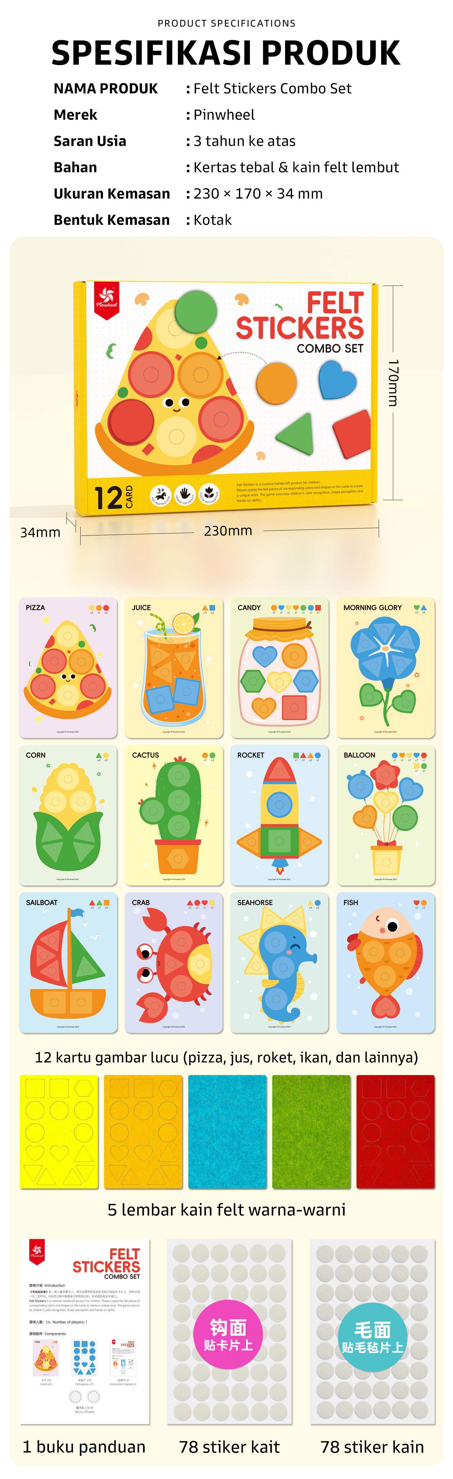 Pinwheel Felt Sticker DIY Mainan Edukasi Anak Stiker Busa Lembut Berwarna Kreatif Untuk Usia 3 Tahun Ke Atas