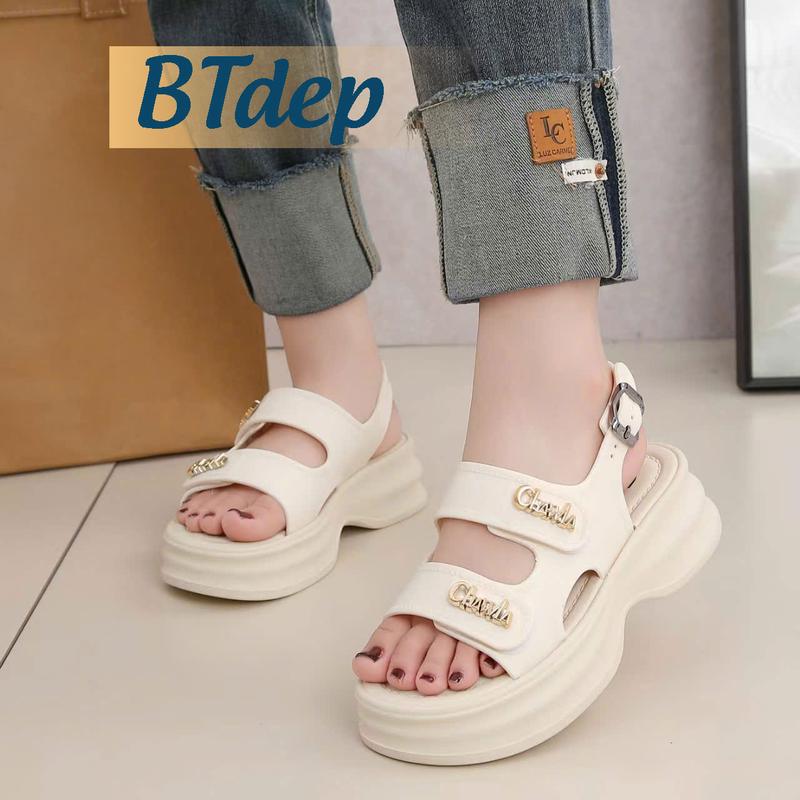 Dép sandal cho nữ đế cao 4cm Chawlaa, dép nữ xăng đan mùa hè 2025, quai nhựa silicone, đế PU, BTDEP