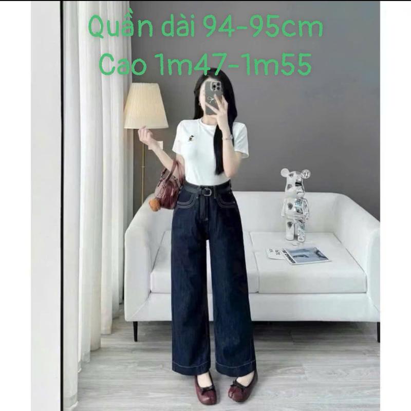 Quần jean bò ống rộng suông nữ 1m47-1m57 quần 94-95cm, 1m57-1m65 quần 98-100cm jeans cạp cao phong cách style tôn dáng 3