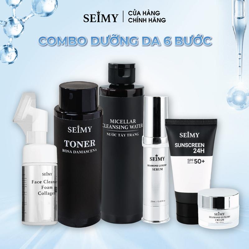 Combo Dưỡng Da Seimy Chăm Sóc Da 6 Bước Nước Tẩy Trang, Sữa Rửa Mặt, Toner, Serum Dưỡng, Kem dưỡng đêm, Kem chống nắng