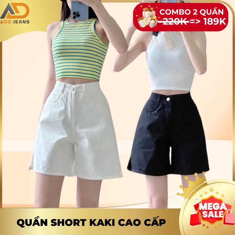 Quần short kaki nữ lưng cao, xẻ tà xinh xắn màu trắng đen Jean Thun Pants Women Kem