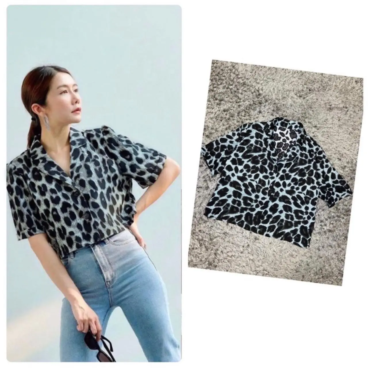 KEMEJA LEOPARD LENGAN PENDEK WANITA LD 120 3XL / BAJU ATASAN MOTIF LEOPARD CASUAL